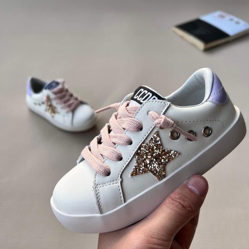 Gold Glitter Star Lavender Heel Sneakers-