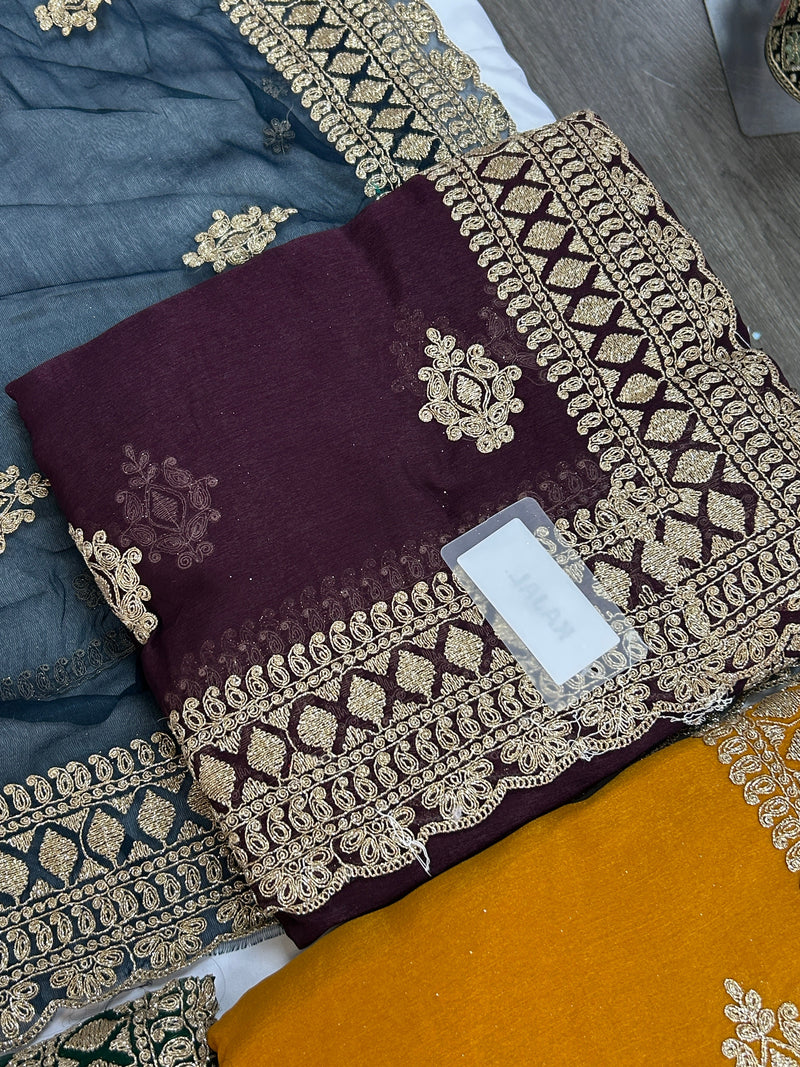Chiffon heavy work saree: cocktail saree