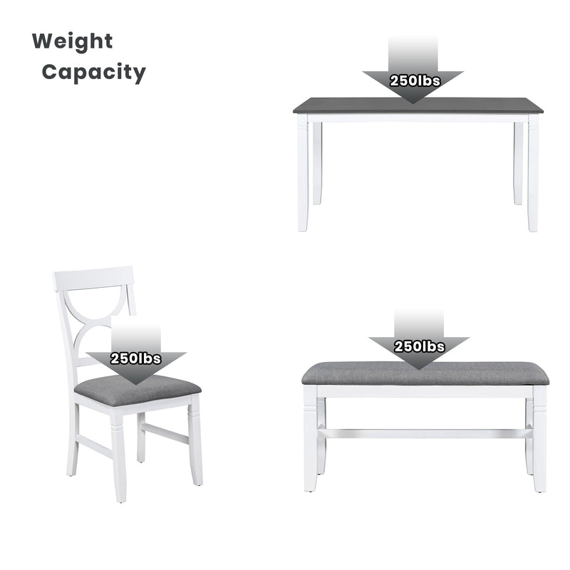 TOPMAX 6-Piece Wood Dining Table Set Kitchen Table Set with Upholstered Bench and 4 Dining Chairs, Farmhouse Style,Gray+White (old sku: SP000003AAK)