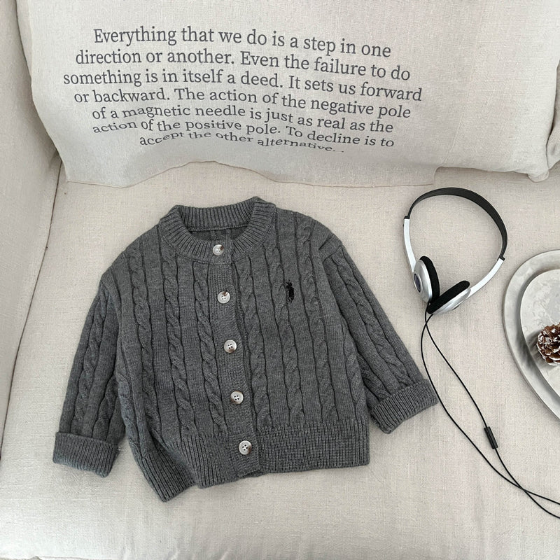 Fashionable Embroidered Casual Knitted Cardigan Childrens Sweater
