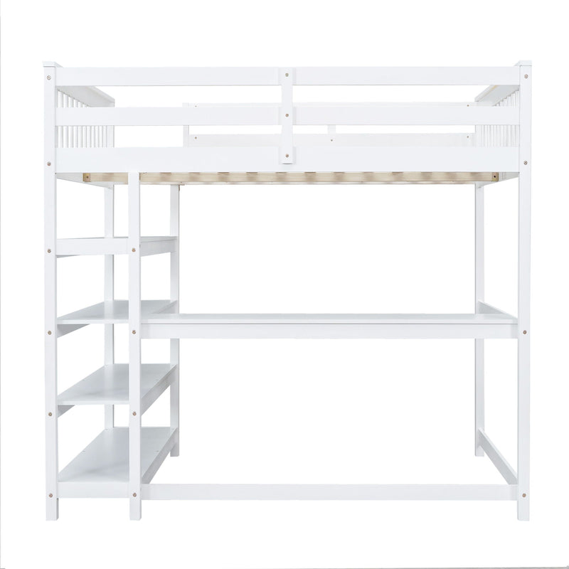 Loft Bed With Storage Shelves And Under Bed Desk
