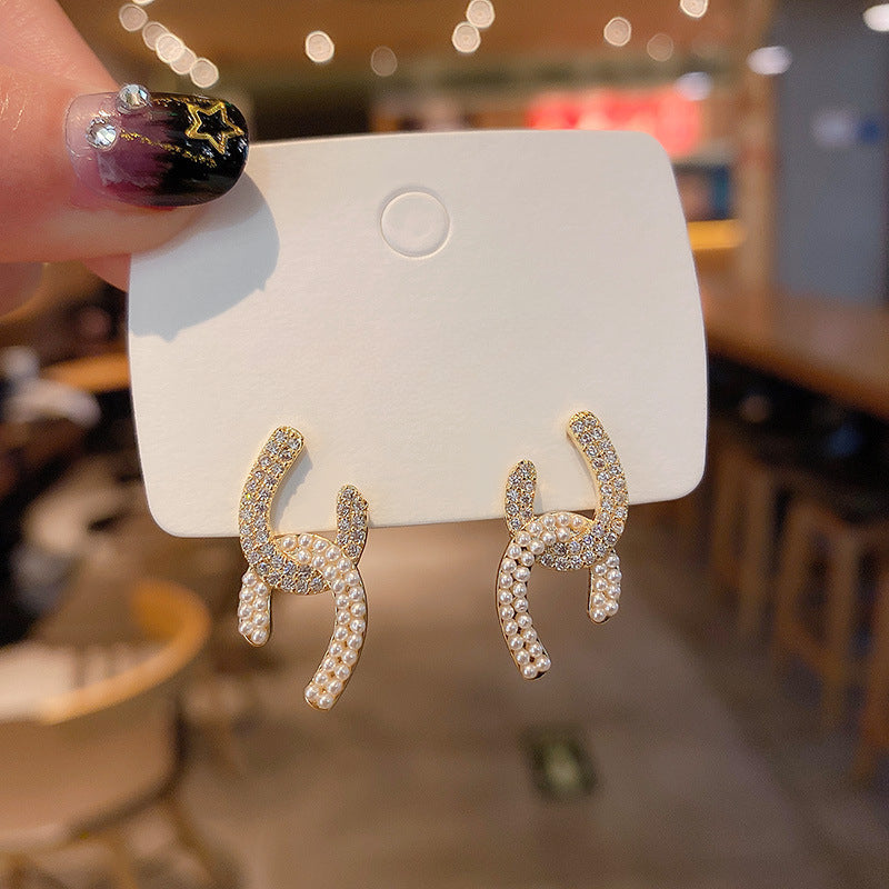 Romantic Double Rhinestone C Earrings