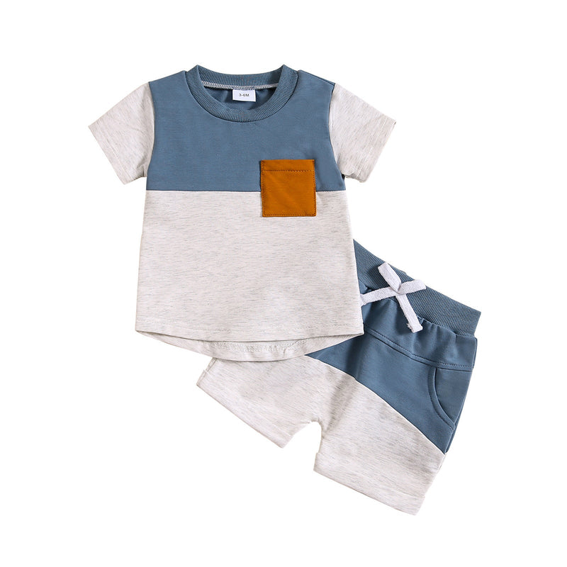 Color-block Crew Neck Short Sleeve Suit