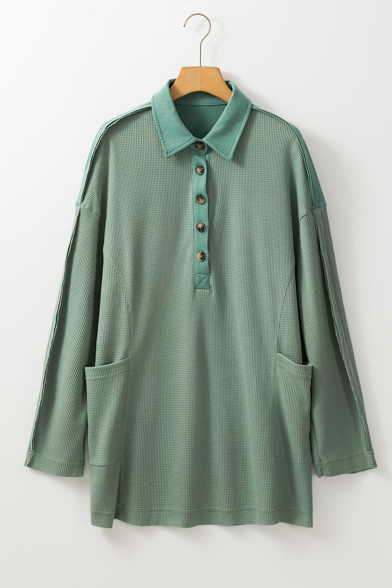 Arianna Waffle  Half Button Top.