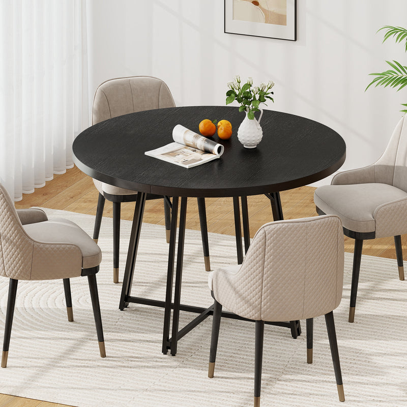 47 Inch Dining Table for 4-6 People Round Kitchen Table with Cross Base