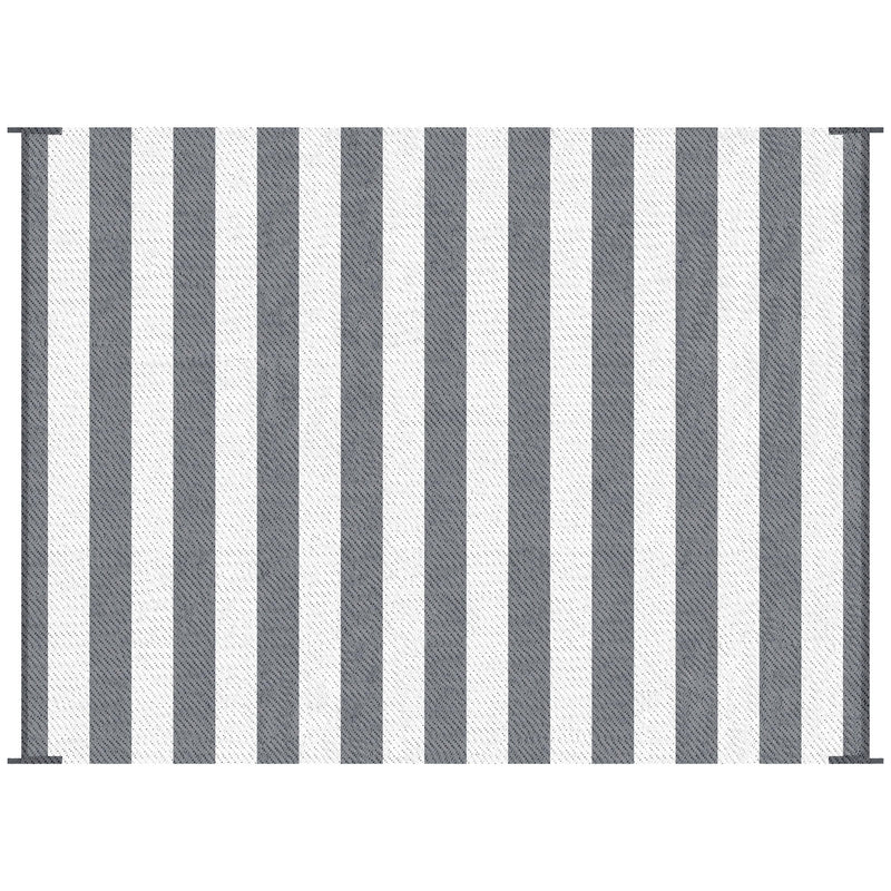 Outsunny - Reversible Outdoor Rug, 9' x 12' Waterproof Plastic Straw Floor Mat, Portable Rv Camping Carpet With Carry Bag, Large Floor Mat For Backyard, Deck, Picnic, Beach - Gray & White Striped
