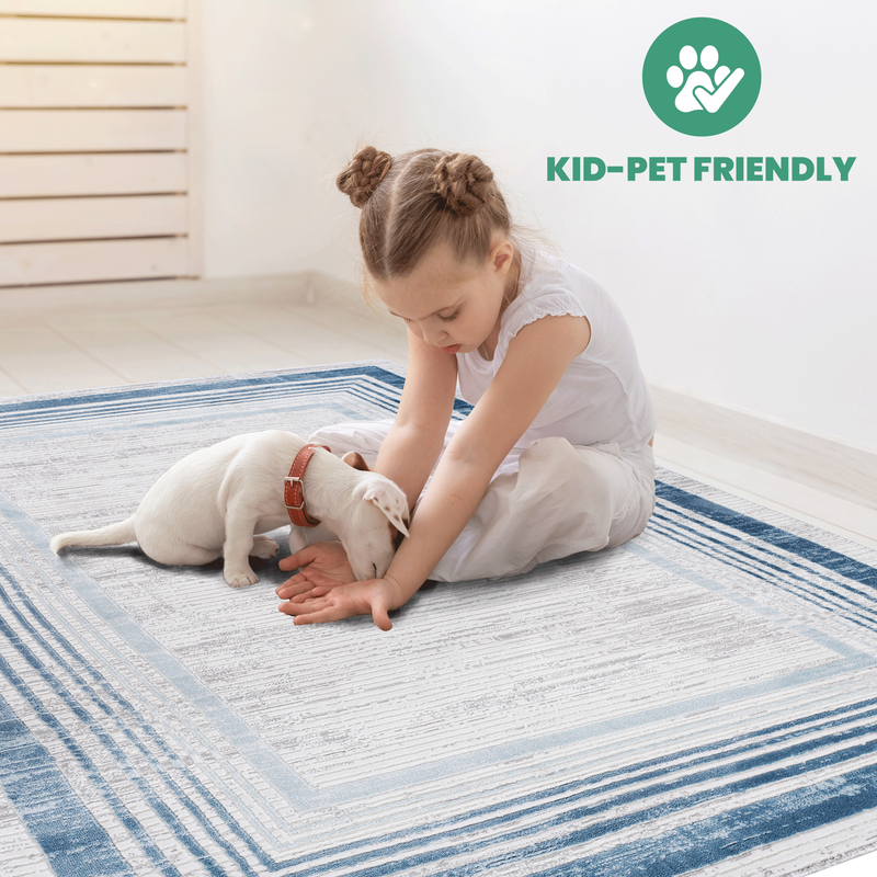 NAAR MARFI Collection 5X7 Blue / Ivory / Bordered Area Rug