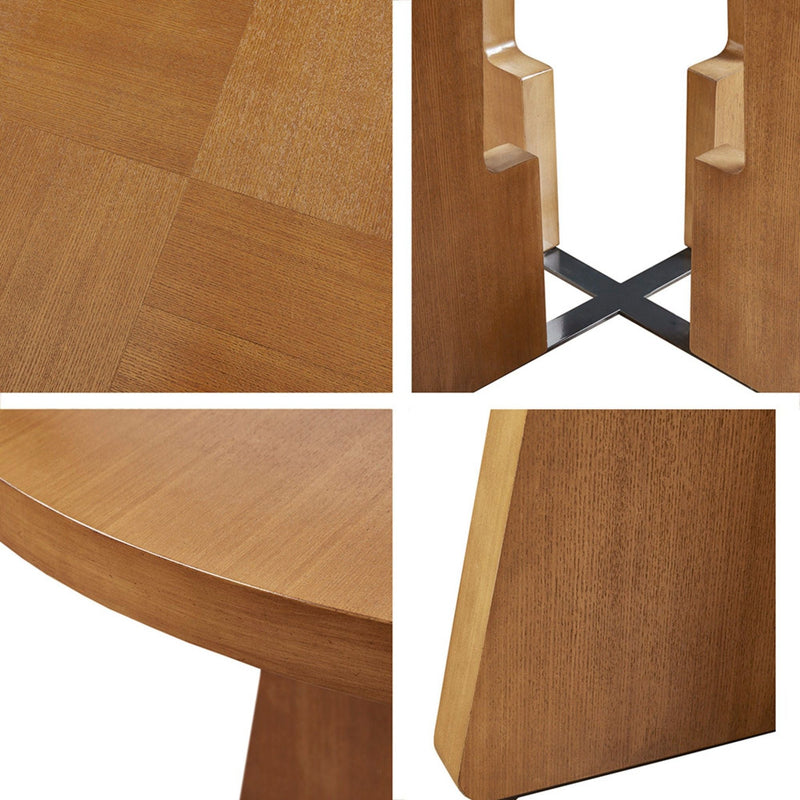 Round Dining Table With Pecan Wood Veneer - Walnut