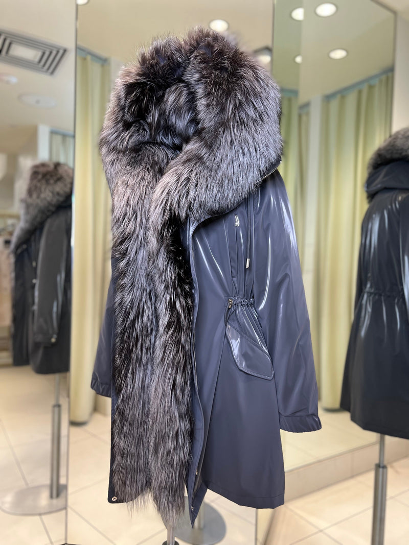 Genuine Silver Fox Fully Lined Hood Rabbit Insulated Parka