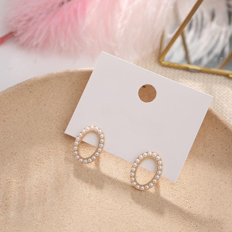 Vintage Pearl Oval Stud Earrings