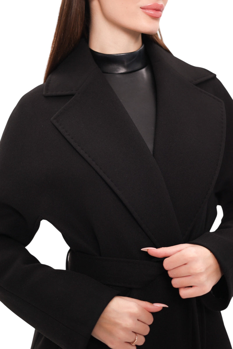 Cambridge Comfort Wraparound Wool Cashmere Coat in Black