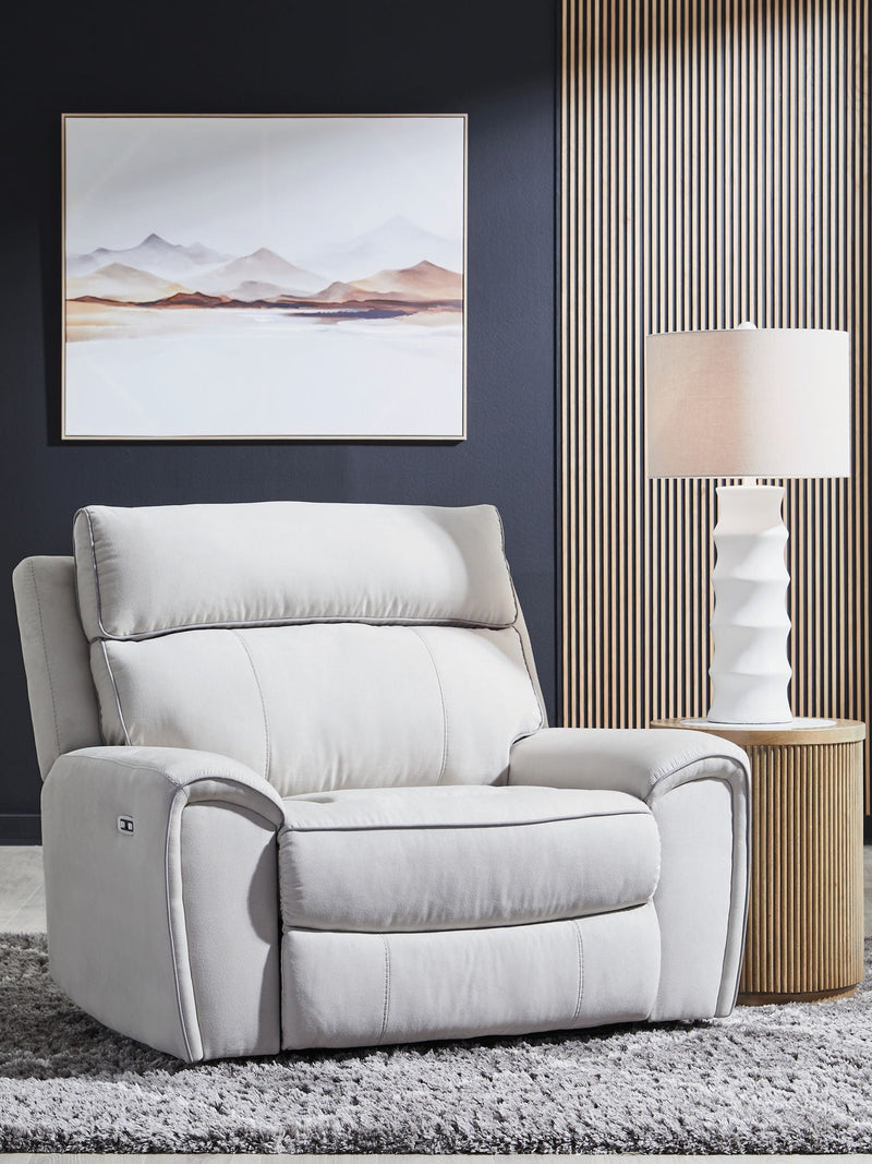 Social Pointe - Power Recliner / Adjustable Headrest - Pearl / Ash
