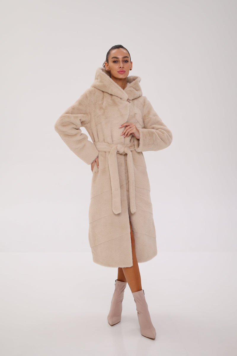 Faux Mink Effect Fur Hooded Coat