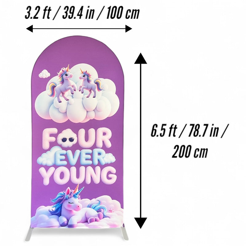 Four Ever Young Fabric Arch Cover - 4th Birthday Party Decor
