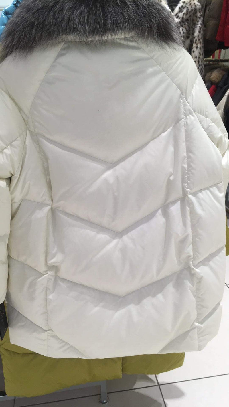 Genuine Silver Fox Fur Belted Down Parka