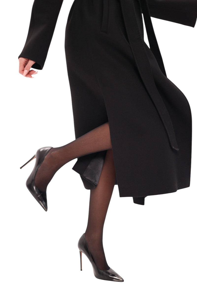 Cambridge Comfort Wraparound Wool Cashmere Coat in Black