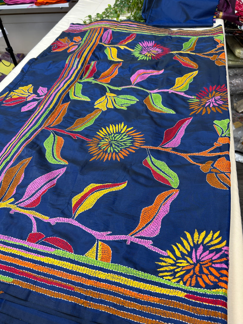 Kantha stitch saree