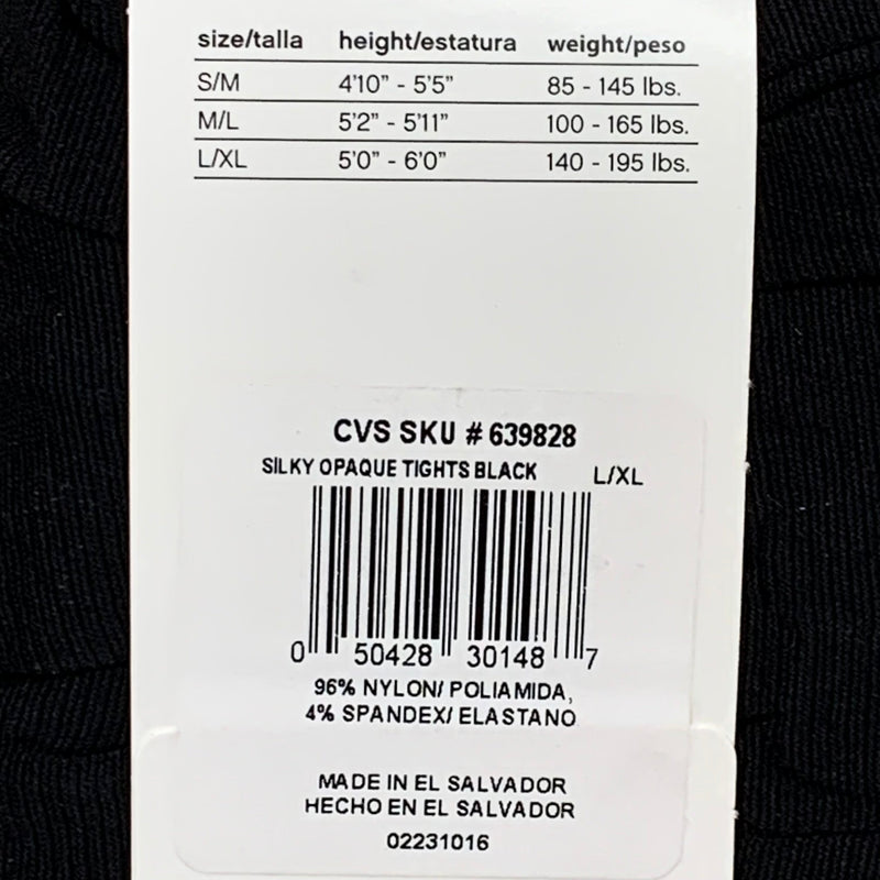 STYLE ESSENTIALS Tights Hanes Silky Opaque Size L XL Black Non Control Top