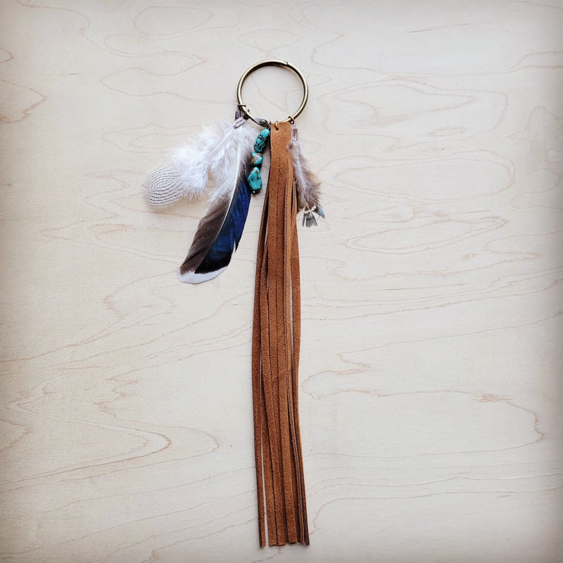 Boho Western Boot Bling Charm with Leather Fringe 500a