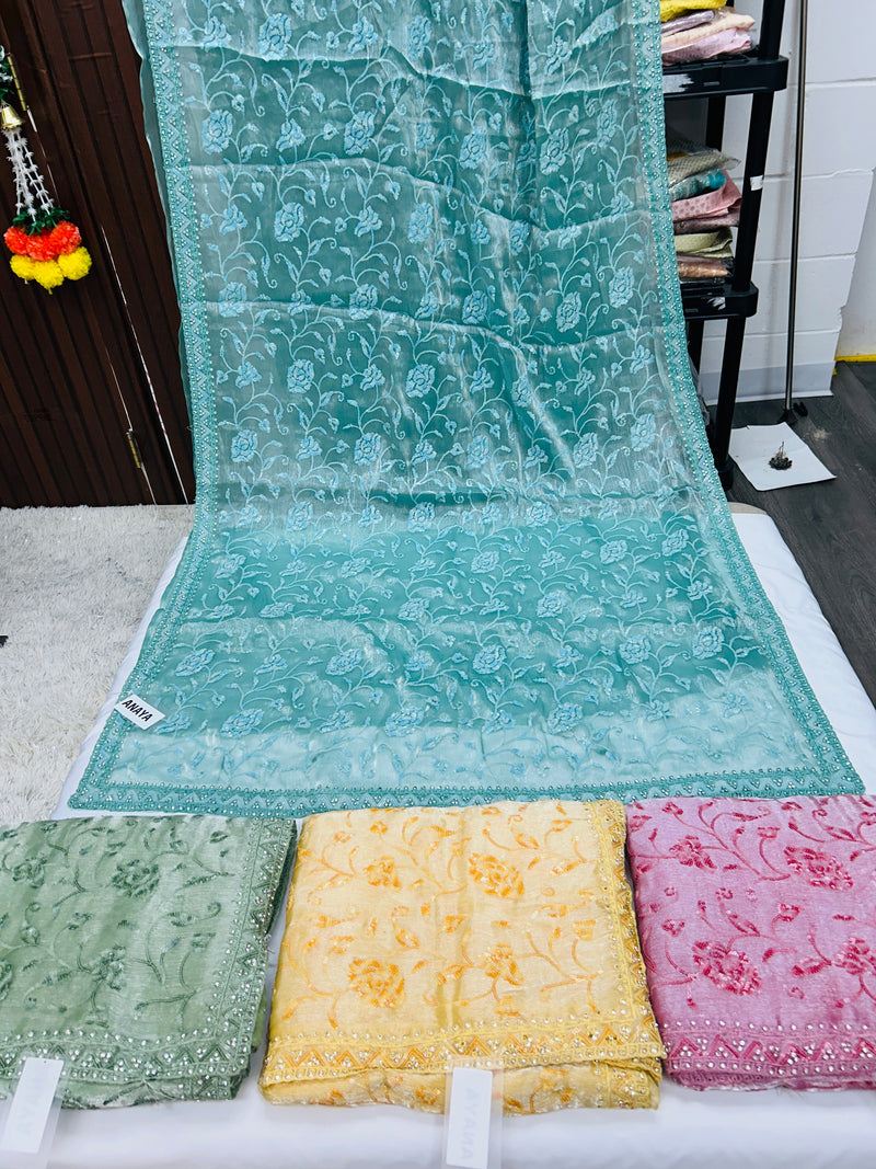 Chiffon silk saree with sequin Chikankari