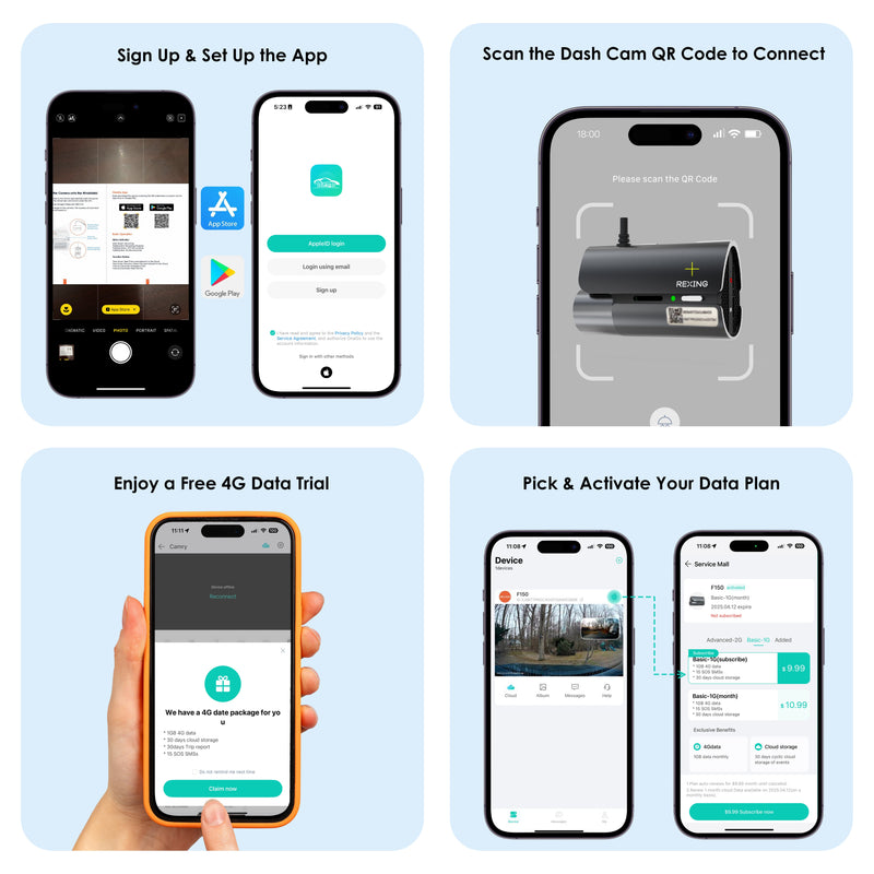 Rexing 4G LTE 2-Channel Dash Cam with GPS – 2.5K Front + 1080p Rear | Real-Time Remote Access & Alerts