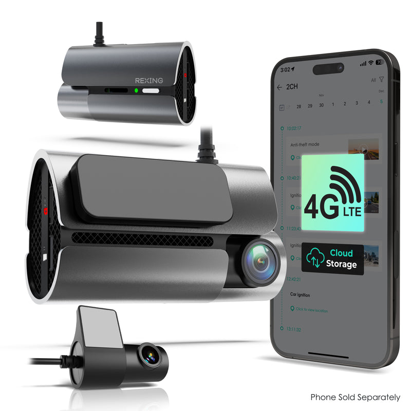 Rexing 4G LTE 2-Channel Dash Cam with GPS – 2.5K Front + 1080p Rear | Real-Time Remote Access & Alerts
