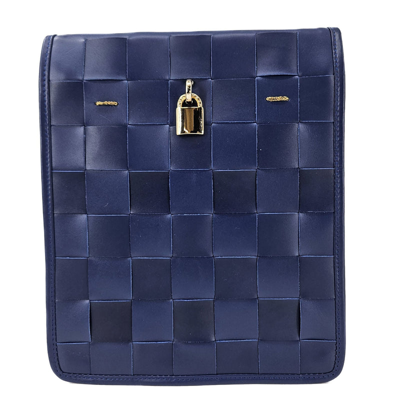 Woven Leather Navy Blue Crossbody Bag