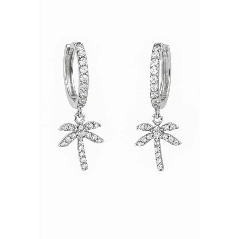 Palm Tree Hoop Earrings – Gold or Silver with Cubic Zirconia