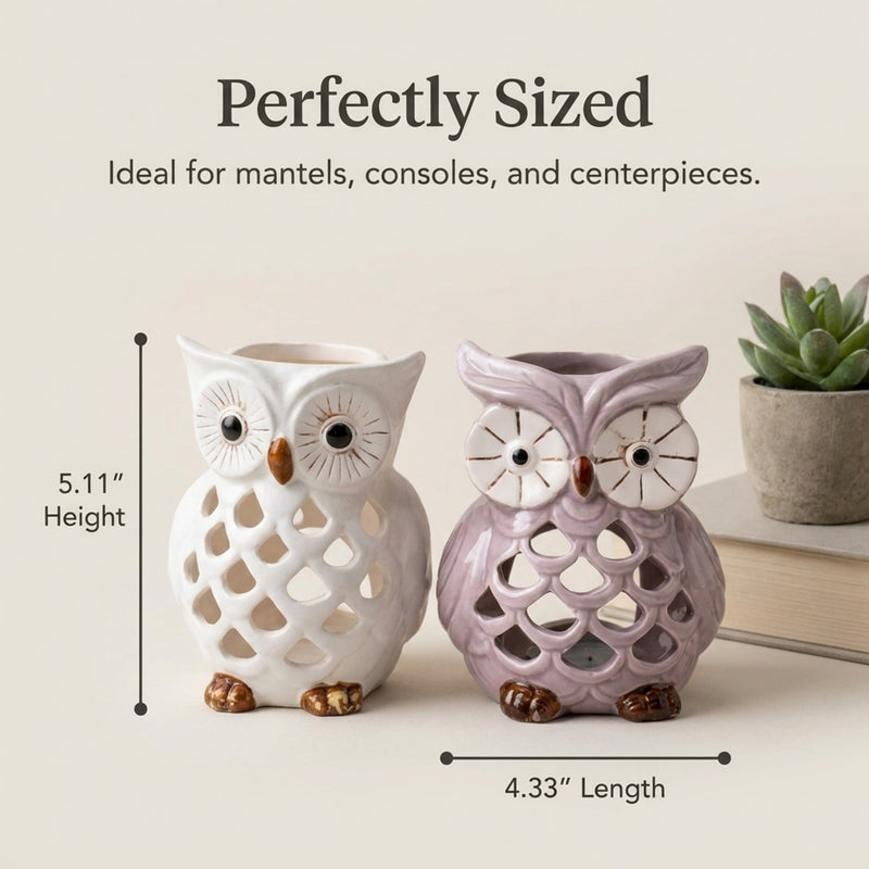 Hampton Lucky Owl Tea Lights and Candle Holders Set of 2