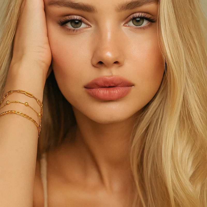 Adriana 3-Piece Stackable Bracelet Trio Set, Beaded, Figaro, Paperclip Link