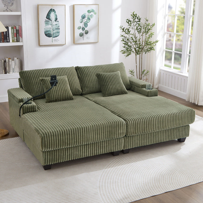Modern Chaise Sofa With Adjustable Backrest, Cup Holders, Phone Holder & Storage Compartments For Living Room