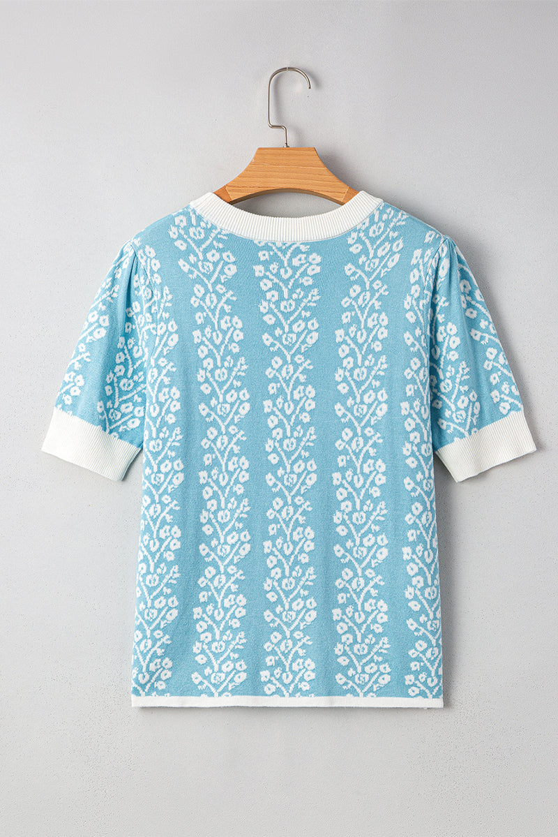 Leilani Floral Crewneck Short Sleeve Sweater