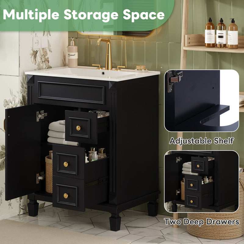 Bathroom Vanity With Sink, Compact Cabinet & 2 Drawers And Adjustable Shelf
