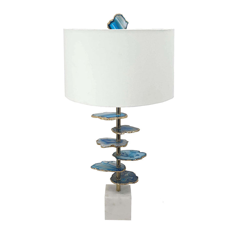 15x29.5 Blue and White Agate Slice Table Lamp with Marble Base
