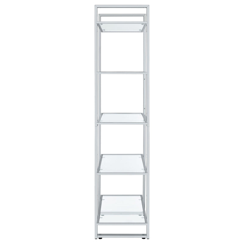 Hartford 79-inch 5-shelf Glass Bookshelf Chrome
