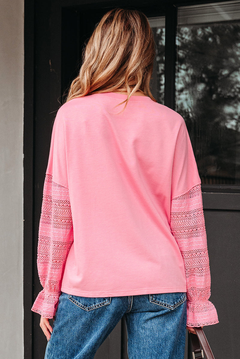 Brielle Lace Ruffled Sleeve Patchwork Loose Sweatshirt