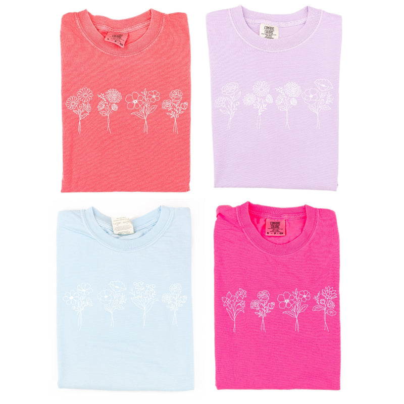 Embroidered Comfort Colors Tee - 4 Birth Flower w/ White Thread (center)