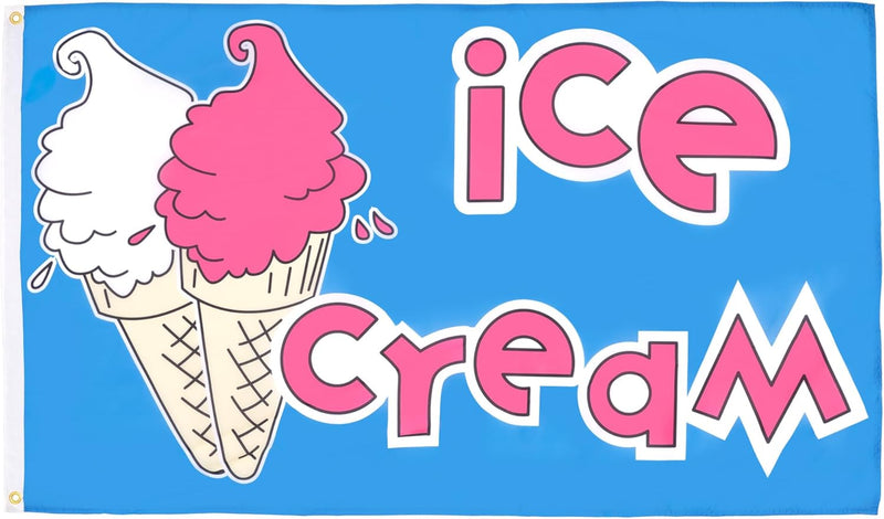 - Ice Cream Flag - 2X3 Ft - 100D Polyester Icecream Banner with Two Metal Grommets - Fade Resistant - Vivid Colors - 2' X 3' Feet - 90X60 Cm