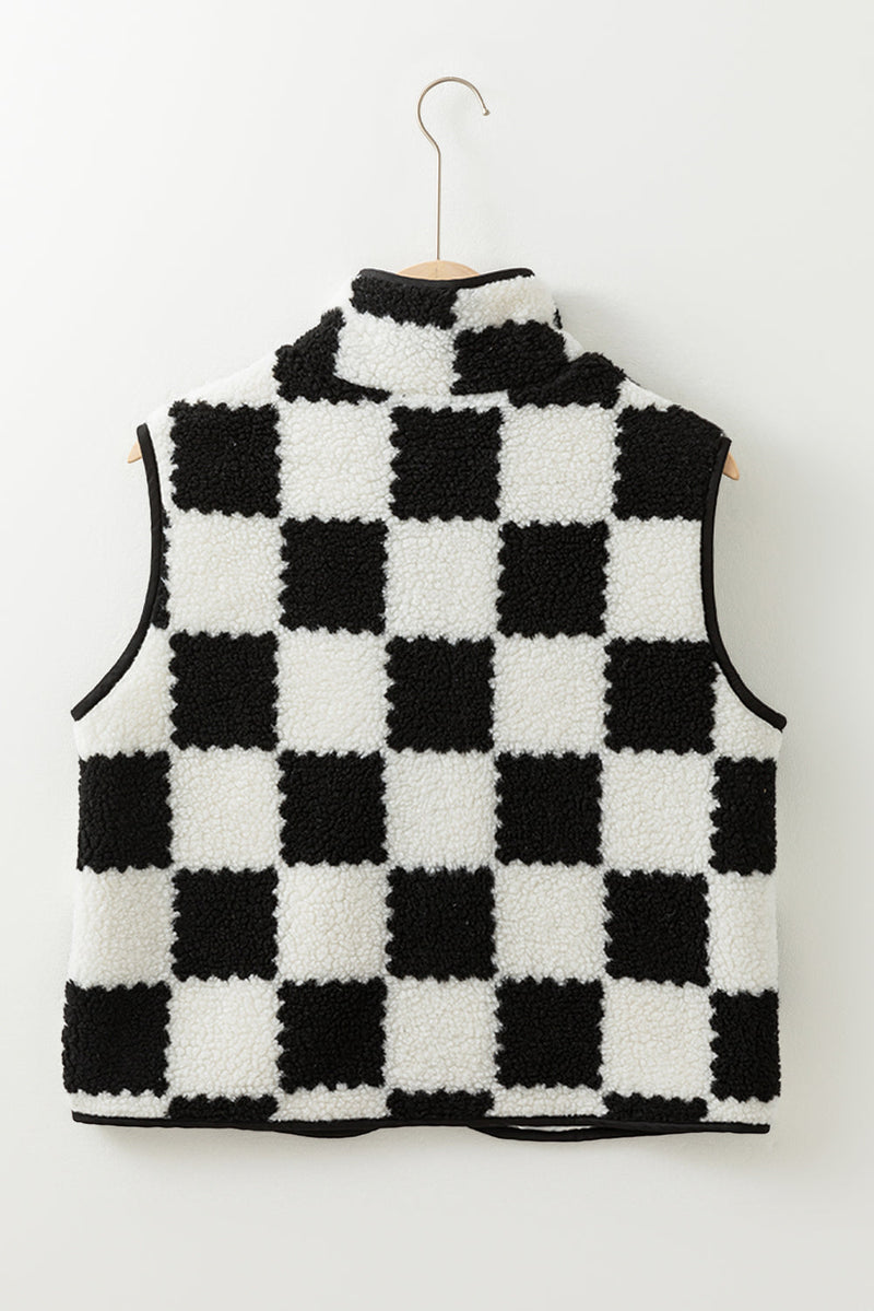 Mindi Checkered Sherpa Collared Jacket Vest
