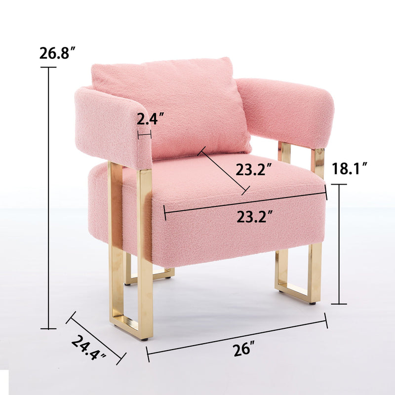 Modern Decorative Chair Teddy Fleece Upholstered And Metal Foot