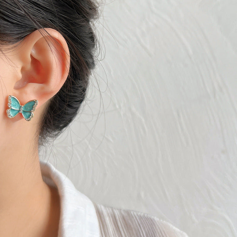 Rhinestone Blue Butterfly Earrings
