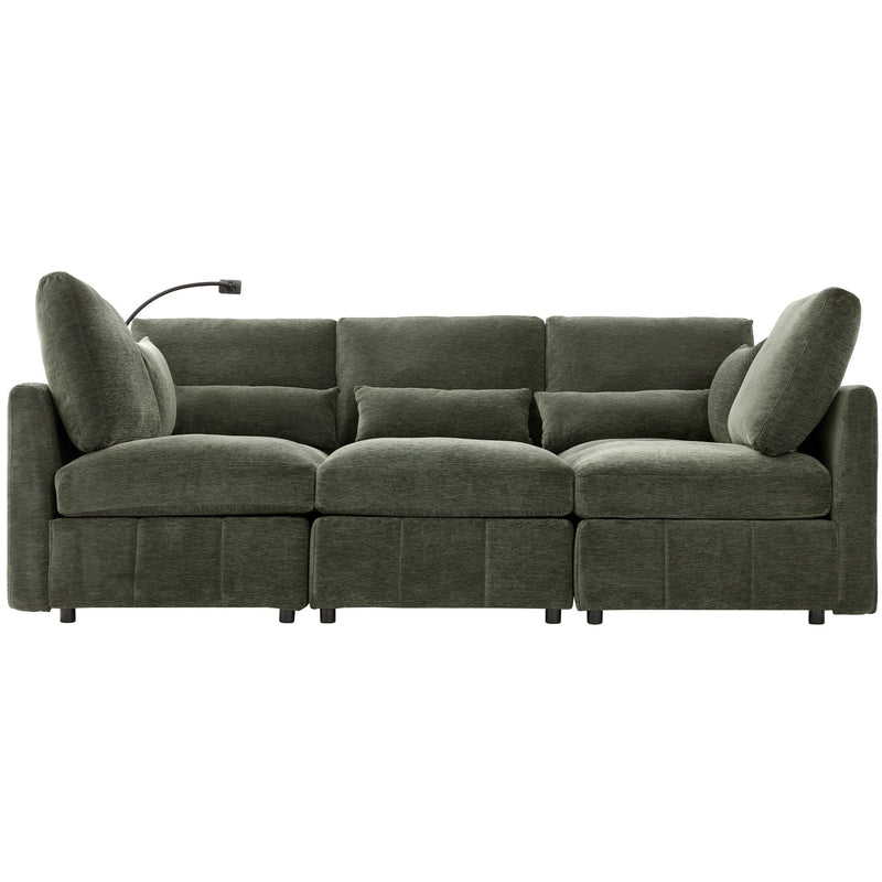 Modern Modular U-Shaped Sofa Bed With Movable Ottoman, USB Ports, Phone Holder