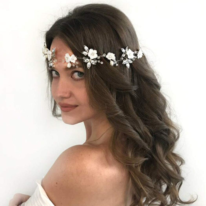 Bride Silver Wedding Hair Vine Flower Bridal Hair Piece Leaf Party Hair Accessories Crystal Hair Jewelry Rhinestone Headpieces for Women and Girls