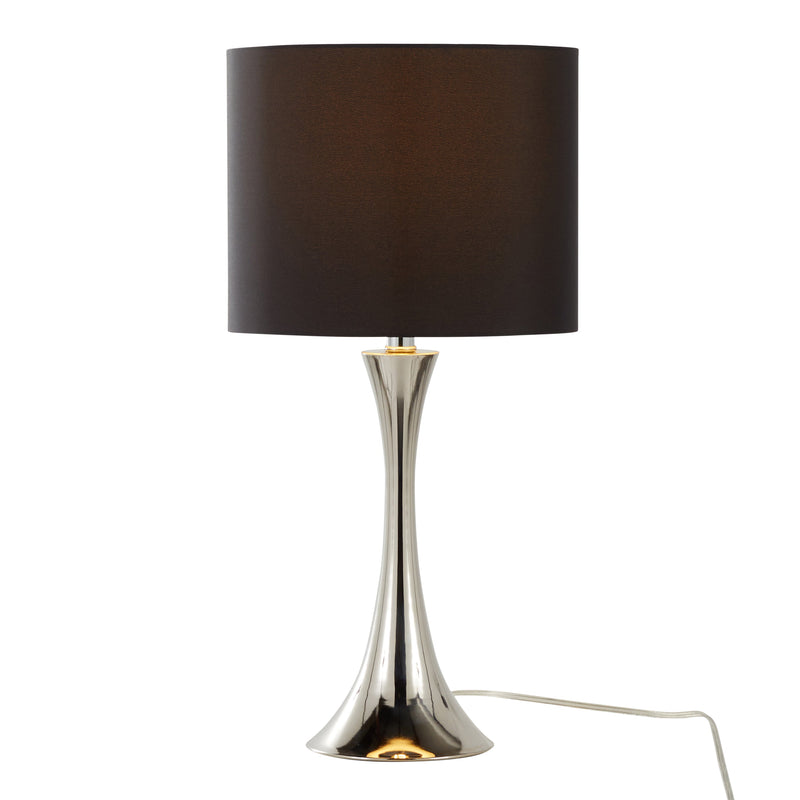 Lenuxe 24' Contemporary Metal Table Lamp Set in Polished Nickel with Black Silk-like Shade