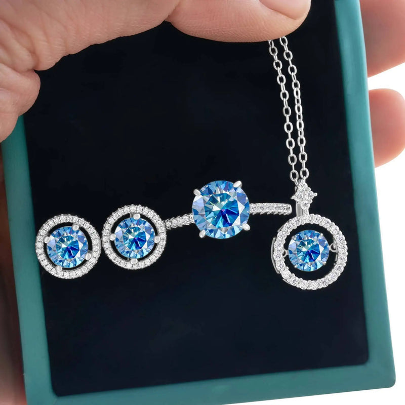 4Ct D Color Moissanite 925 Sterling Jewelry Set Ring Necklace Earrings