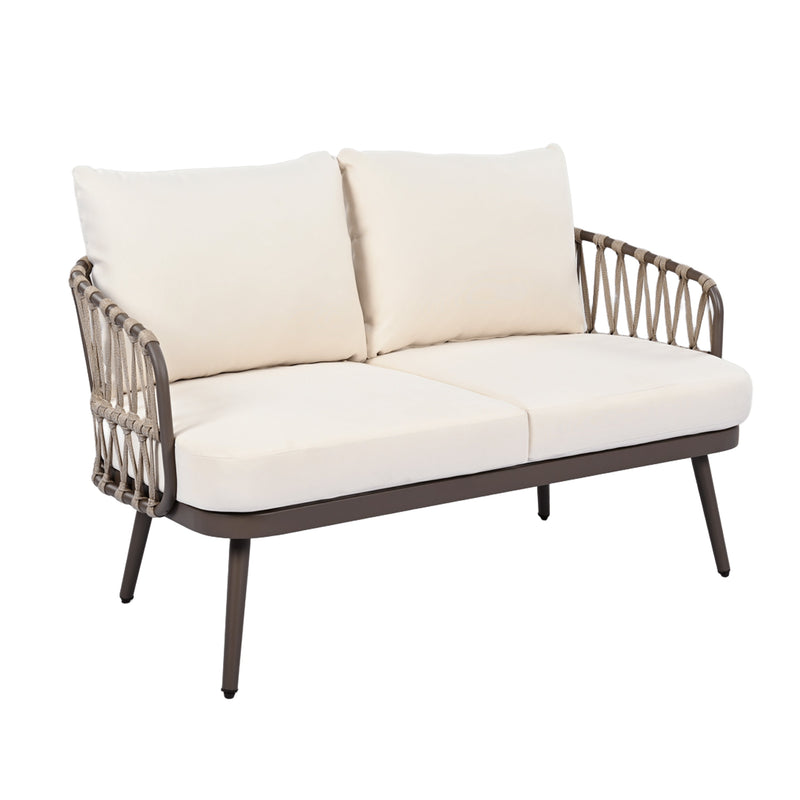 4-Piece Outdoor Patio Furniture Set with Metal Frame and Woven Rope