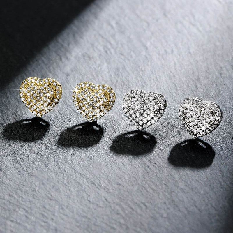 Dainty Iced Out CZ Heart Stud Earrings, Micro-Pavé Love Studs for Women Gifts | Cubic Zirconia