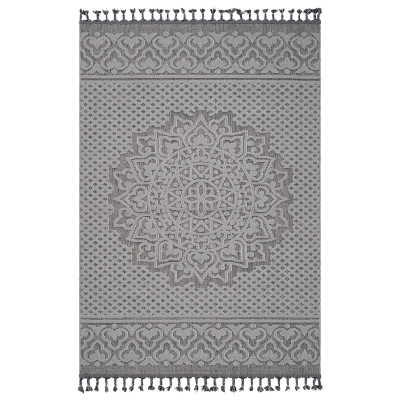 NAAR Guros Collection 8X10 Gray / White / Medallion Indoor / Outdoor Area Rug