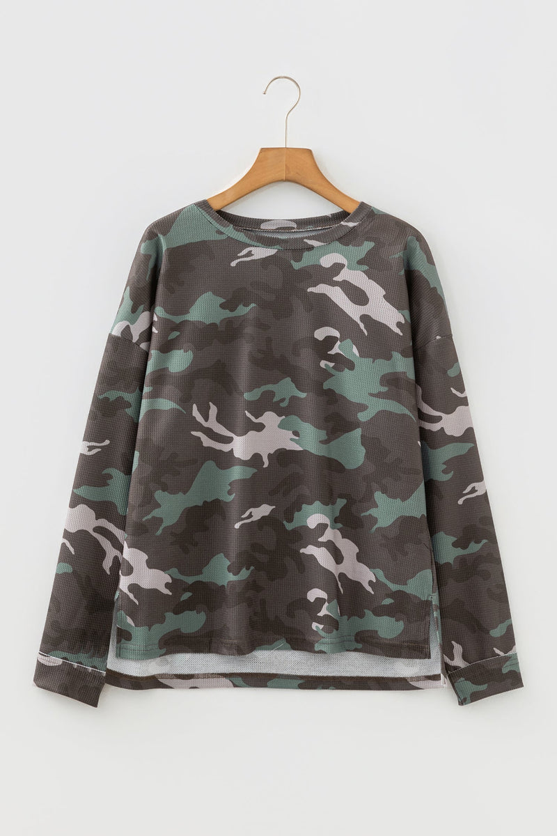 Anaya Textured Drop Shoulder Long Sleeve Top