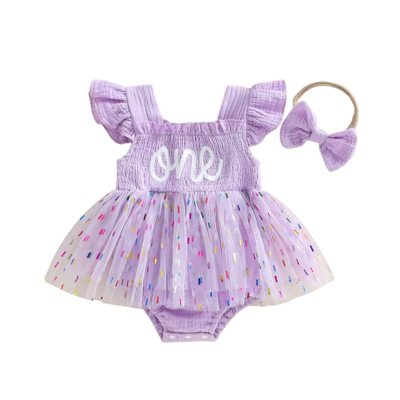 Girls And Infants Mesh Romper With A Tulle Skirt And Bow